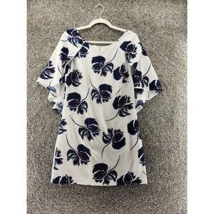 Arc & Co White & Blue Floral Short Sleeve Knee Length Dress Sz S C0082